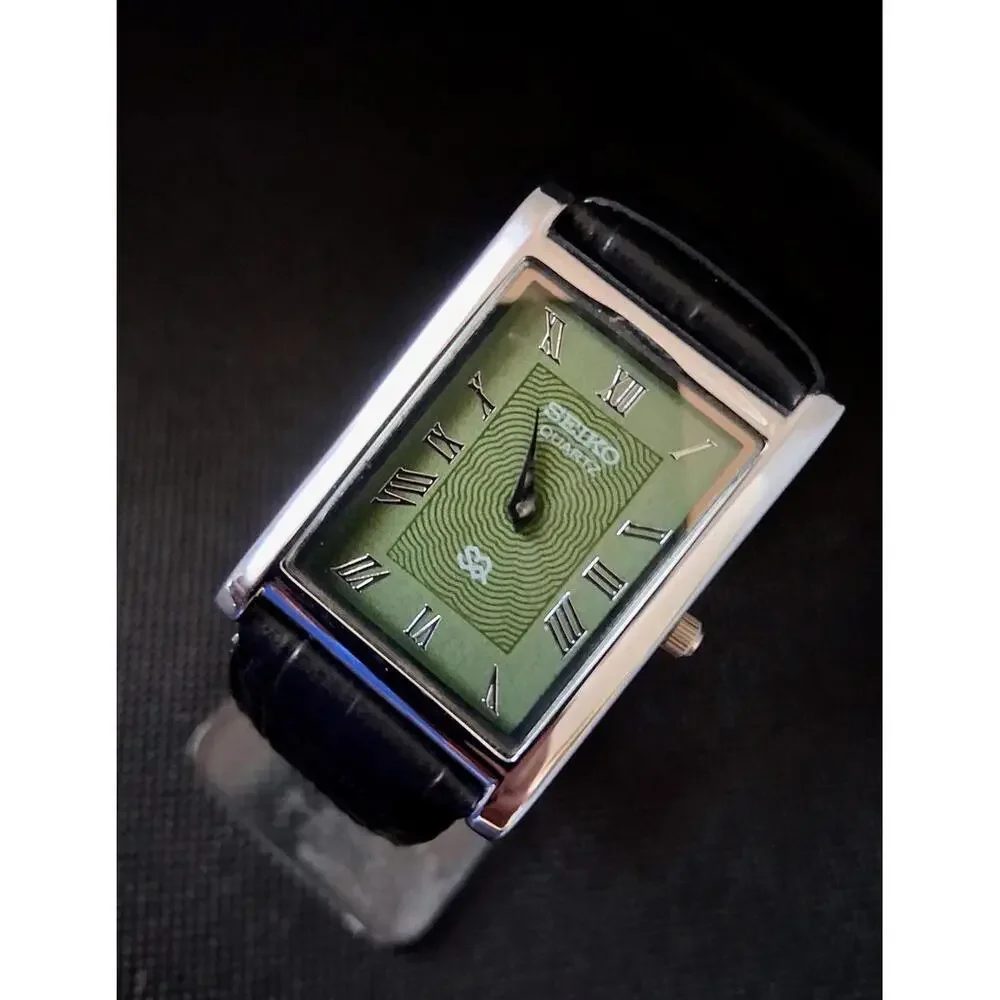 Men's Vintage Seiko Tank Leather Wrist Watch RARE